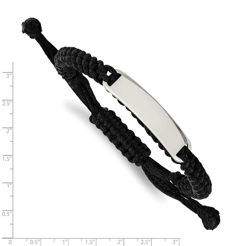 Stainless Steel Polished Black Fabric Adjustable ID Bracelet 13 inches