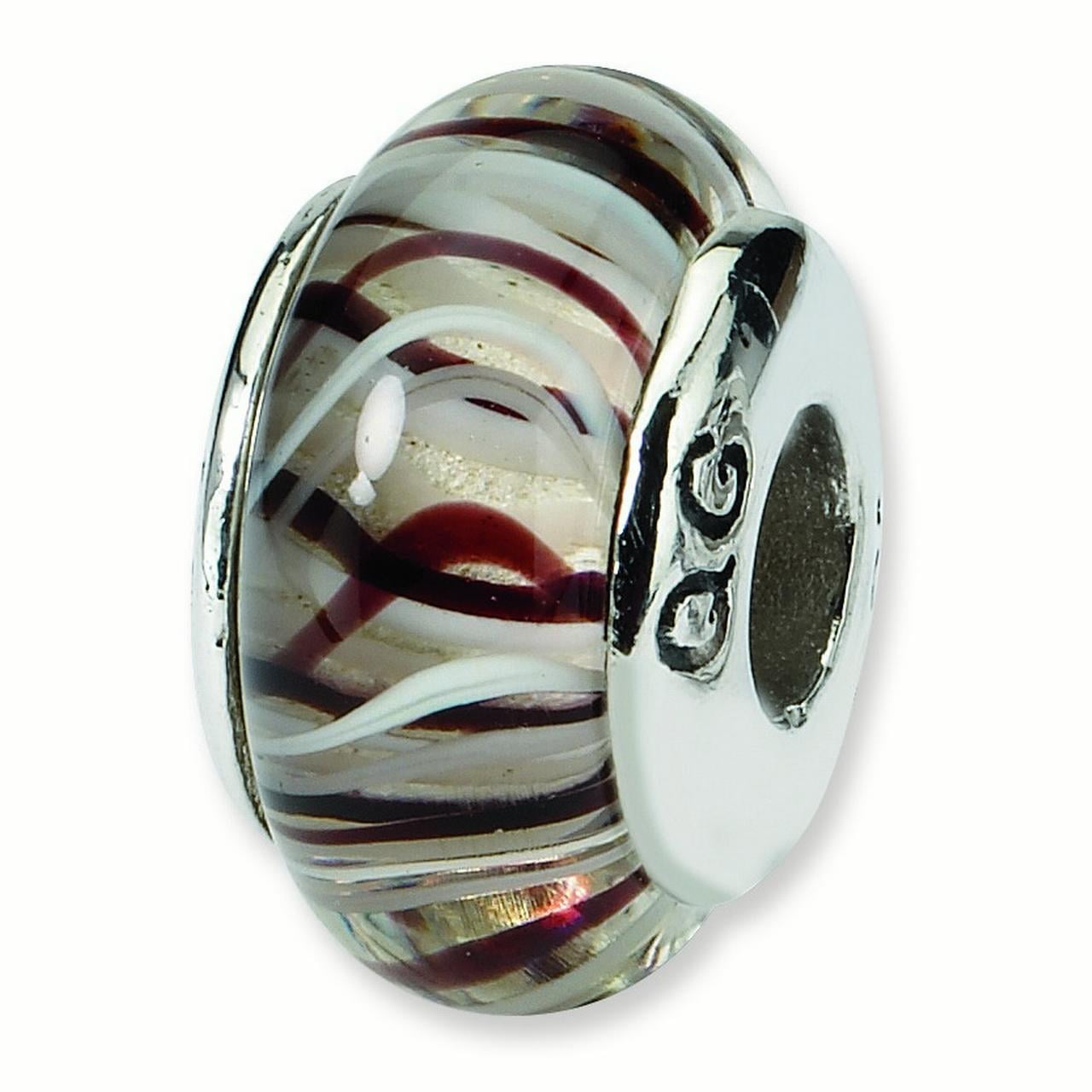 Sterling Silver Reflections Brown/White Hand-blown Glass Bead