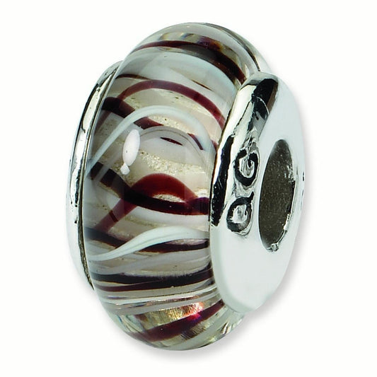 Sterling Silver Reflections Brown/White Hand-blown Glass Bead