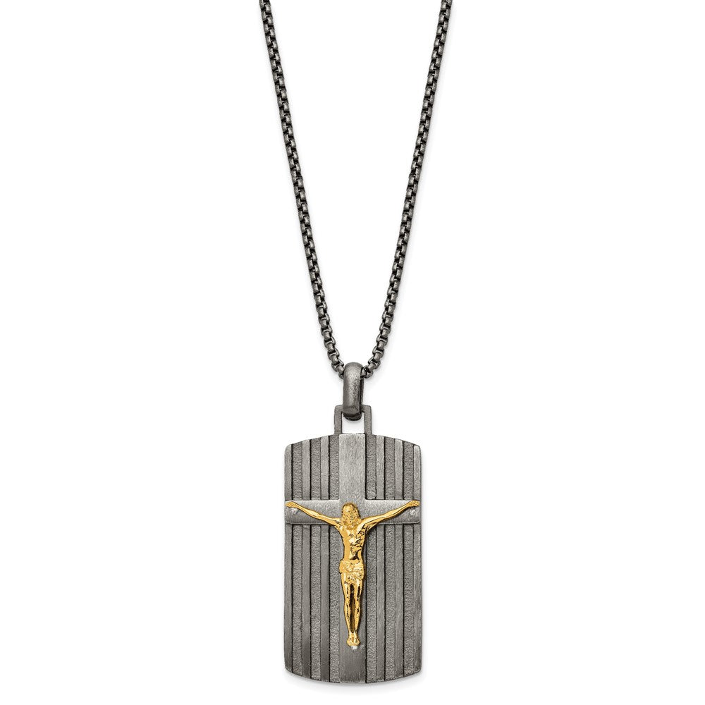 Stainless Steel Brushed Yellow IP-plated Jesus 24in Necklace