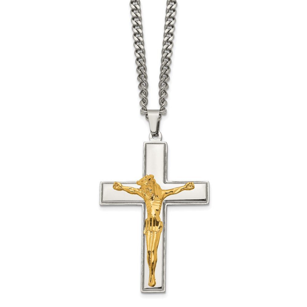 Stainless Steel Polished Yellow IP-plated Crucifix 24in Necklace