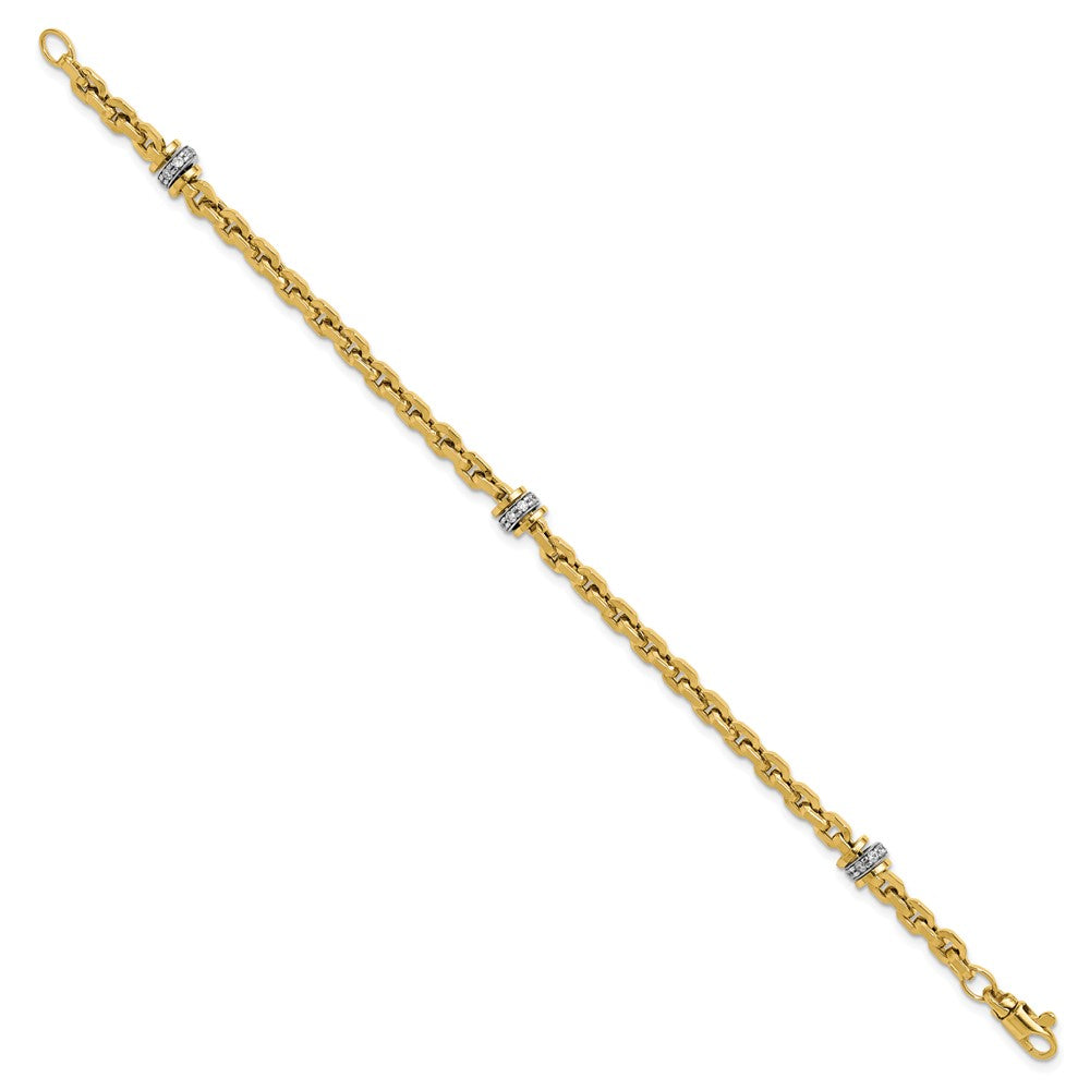 14K Two-tone CZ Polished Fancy Link Bracelet 7.5  inches