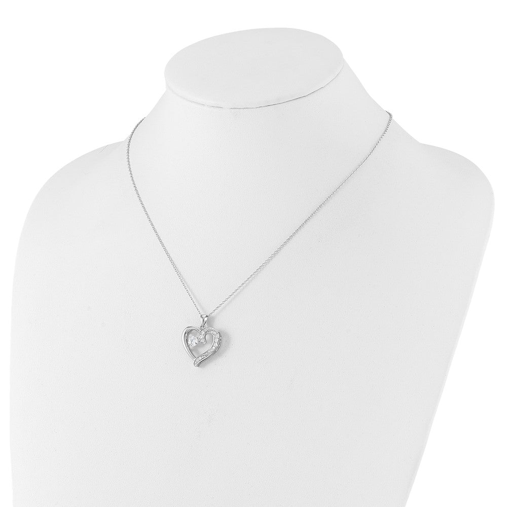 Cheryl M Sterling Silver Rhodium-plated Brilliant-cut Vibrant CZ Heart 18 Inch Necklace with 2 Inch Extender 18 Inches