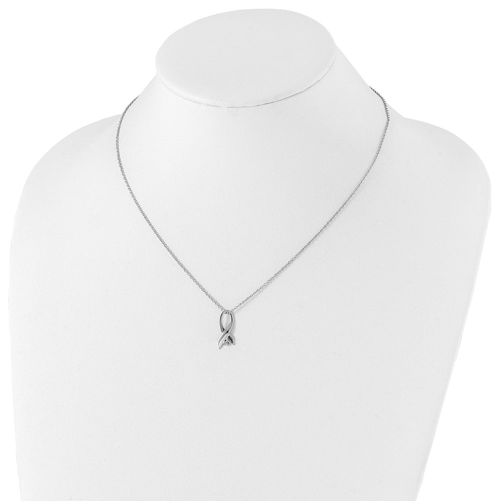 White Ice Sterling Silver Rhodium-plated 18 Inch Diamond Awareness Ribbon Necklace with 2 Inch Extender 18 Inches