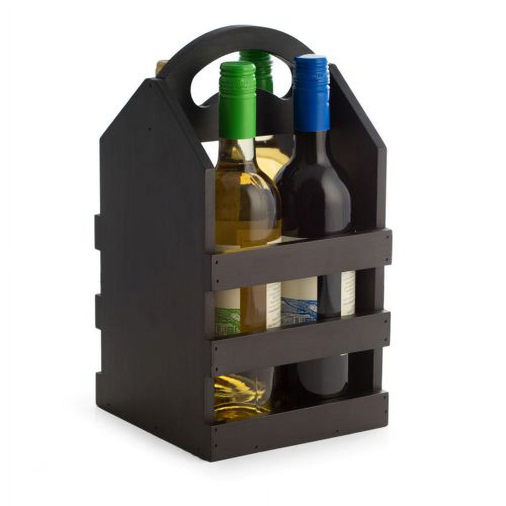 Bey Berk Black Four Wine Bottle Caddy with Handle