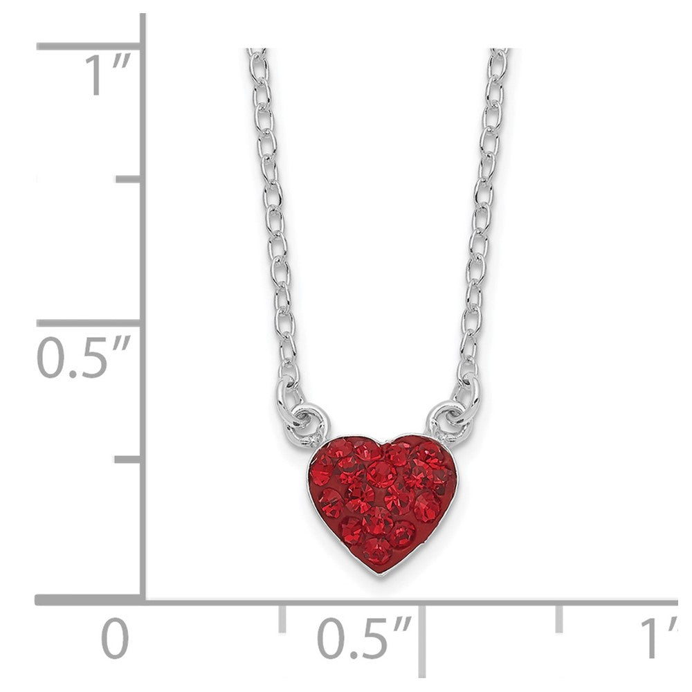 Sterling Silver 18.25in Rhodium-plated Polished Red Crystal Heart Necklace 25 Inches