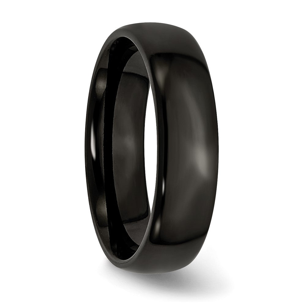 Stainless Steel 6mm Black IP-plated Polished Band Size - 13