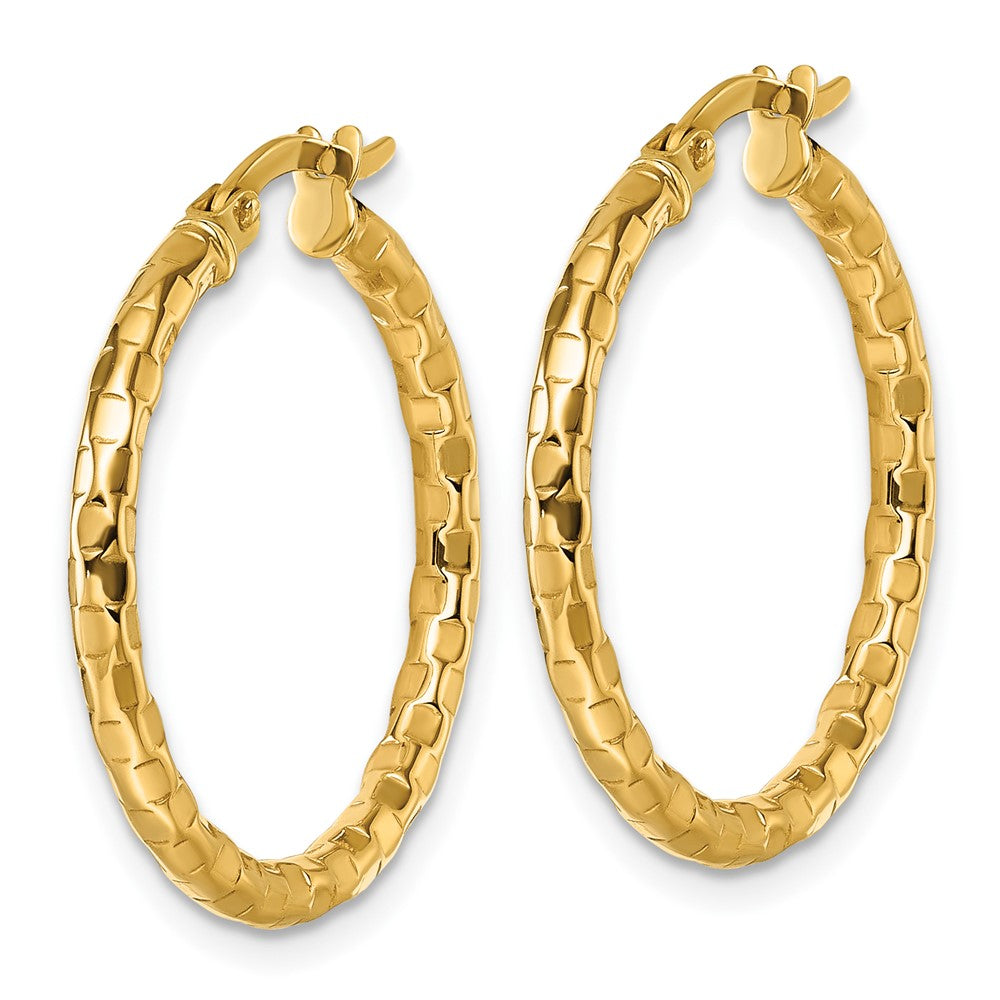 10K Polished and Textured 2.50 x 24mm Tube Hoop Earrings