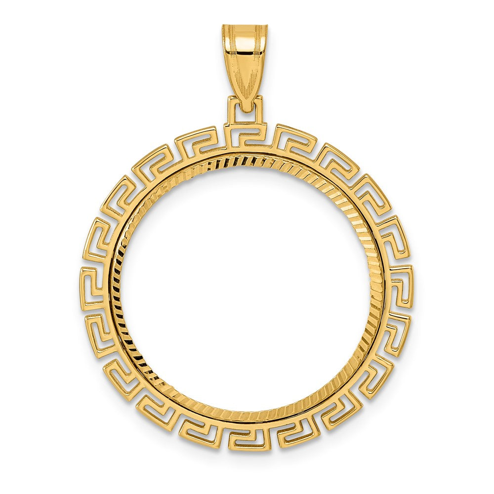 14k Diamond Cut Greek Key with 22.0mm Prong Coin Bezel Pendant