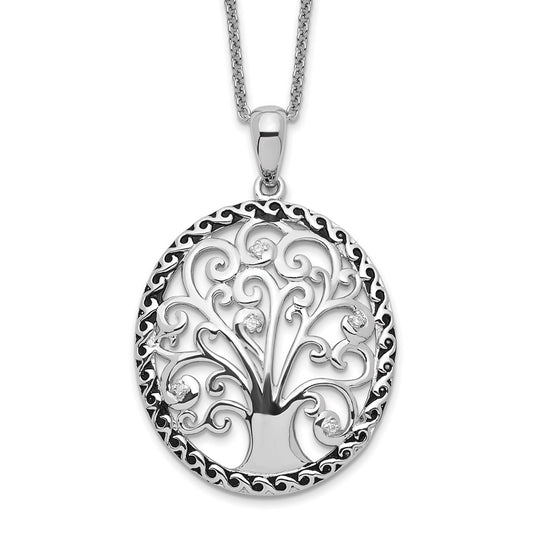 Sentimental Expressions Sterling Silver Rhodium-plated CZ Antiqued Tree of Life 18in Necklace 18 Inches