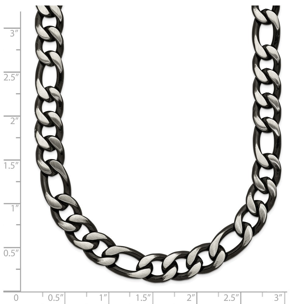 Stainless Steel Brushed and Polished Black IP 7.5mm Figaro 26in Necklace
