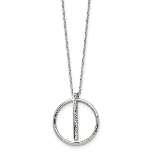 Stainless Steel Polished w/Preciosa Crystal w/2in ext. 16in Necklace