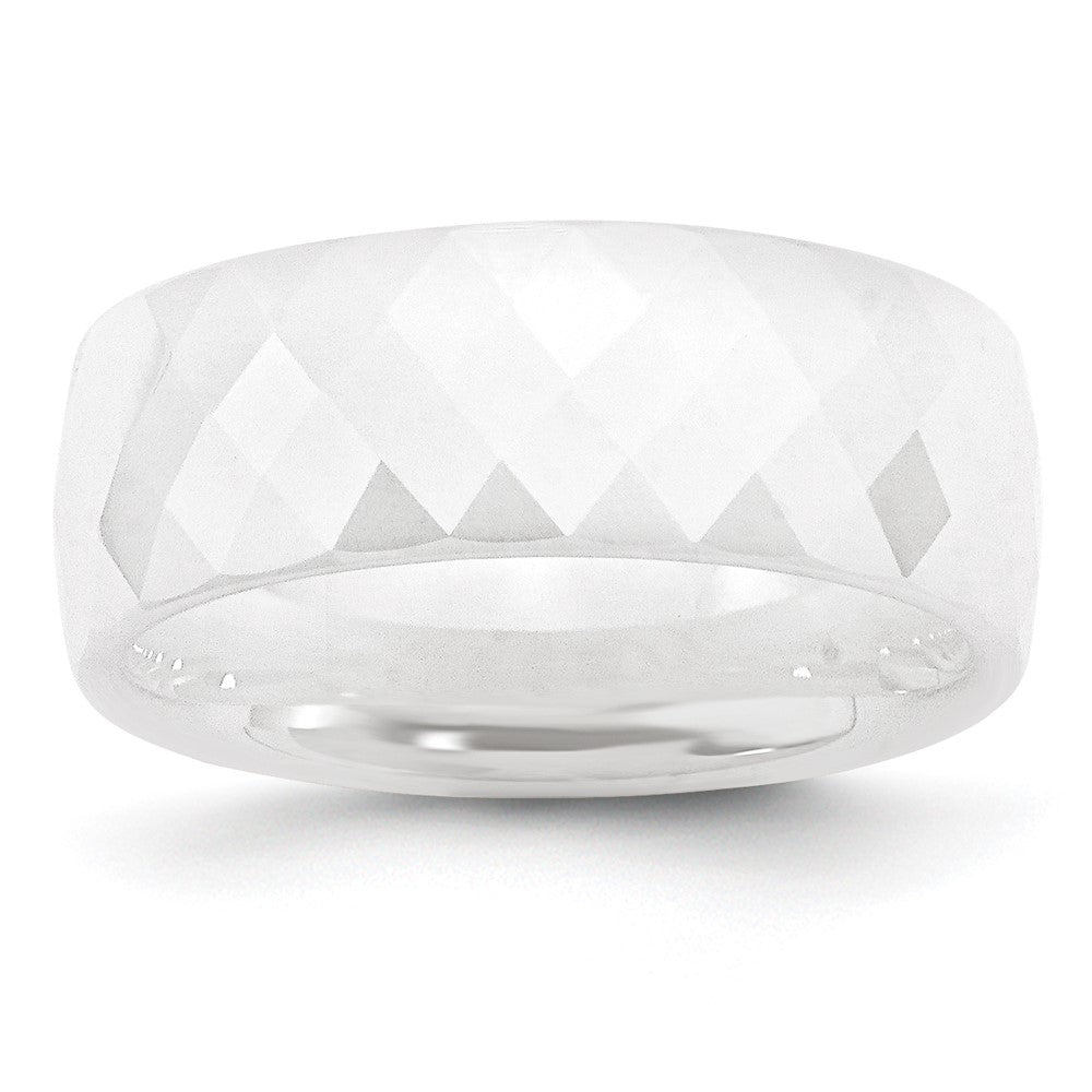 Ceramic White Faceted 8mm Polished Band Size - 9