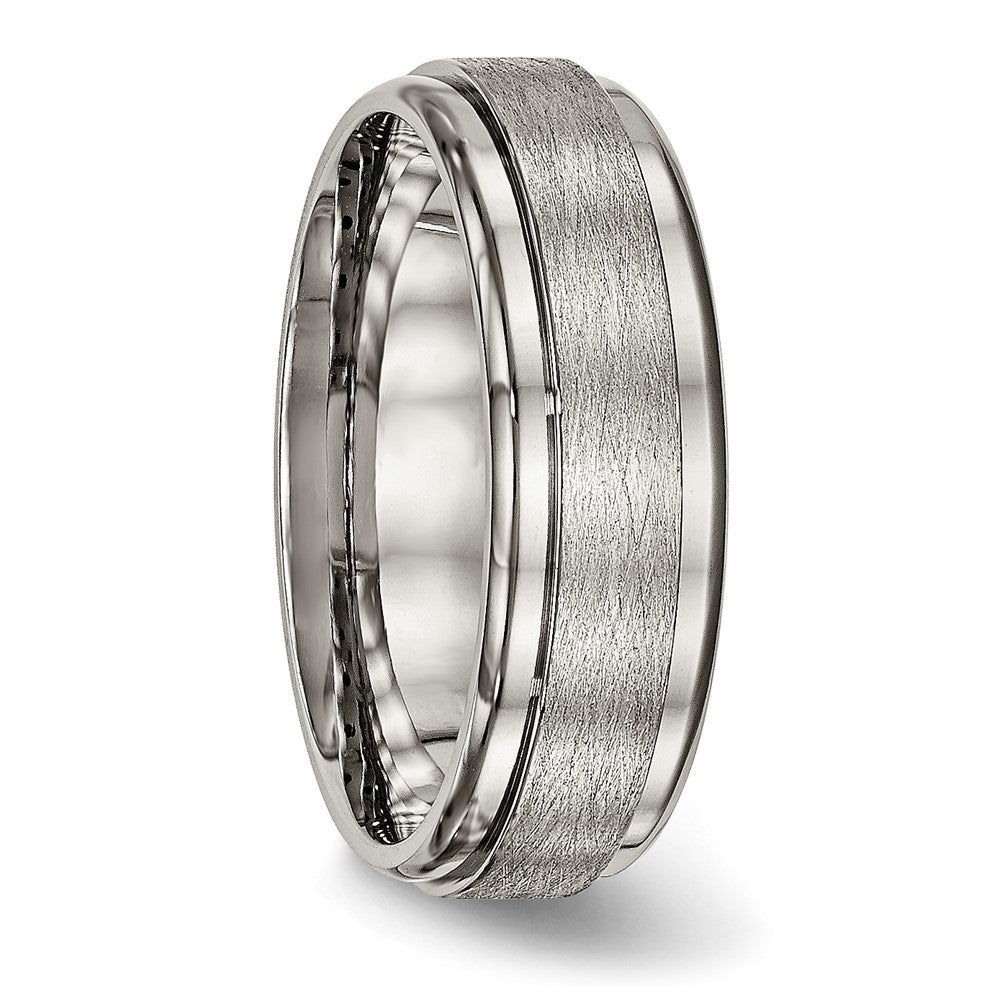 Titanium Brushed Center 7mm Ridged Edge Band Size - 8.5