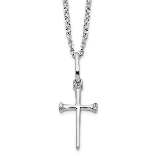 White Ice Sterling Silver Rhodium-plated 18 Inch Diamond Cross Necklace with 2 Inch Extender 18 Inches