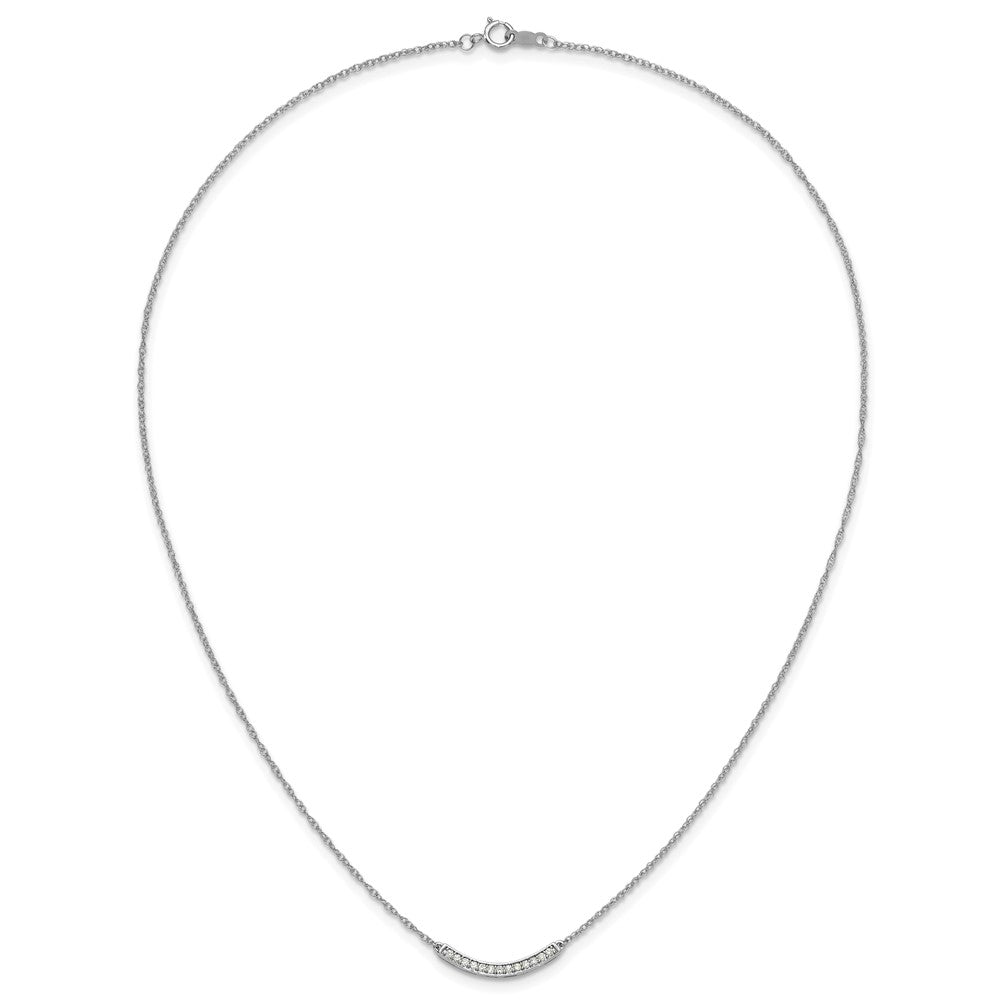 14k White Gold Diamond Curved Bar 18 inch Necklace