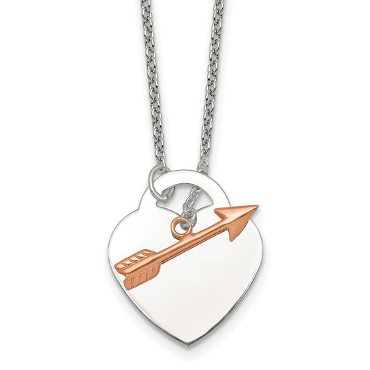Sterling Silver Rose-tone Heart and Arrow Toggle Necklace 18 Inches