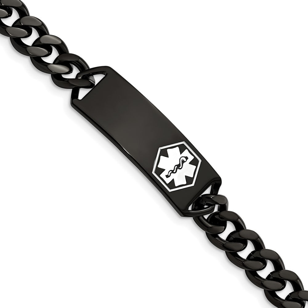 Stainless Steel Polished Black IP w/White Enamel 8in MED ID Bracelet 8 inches