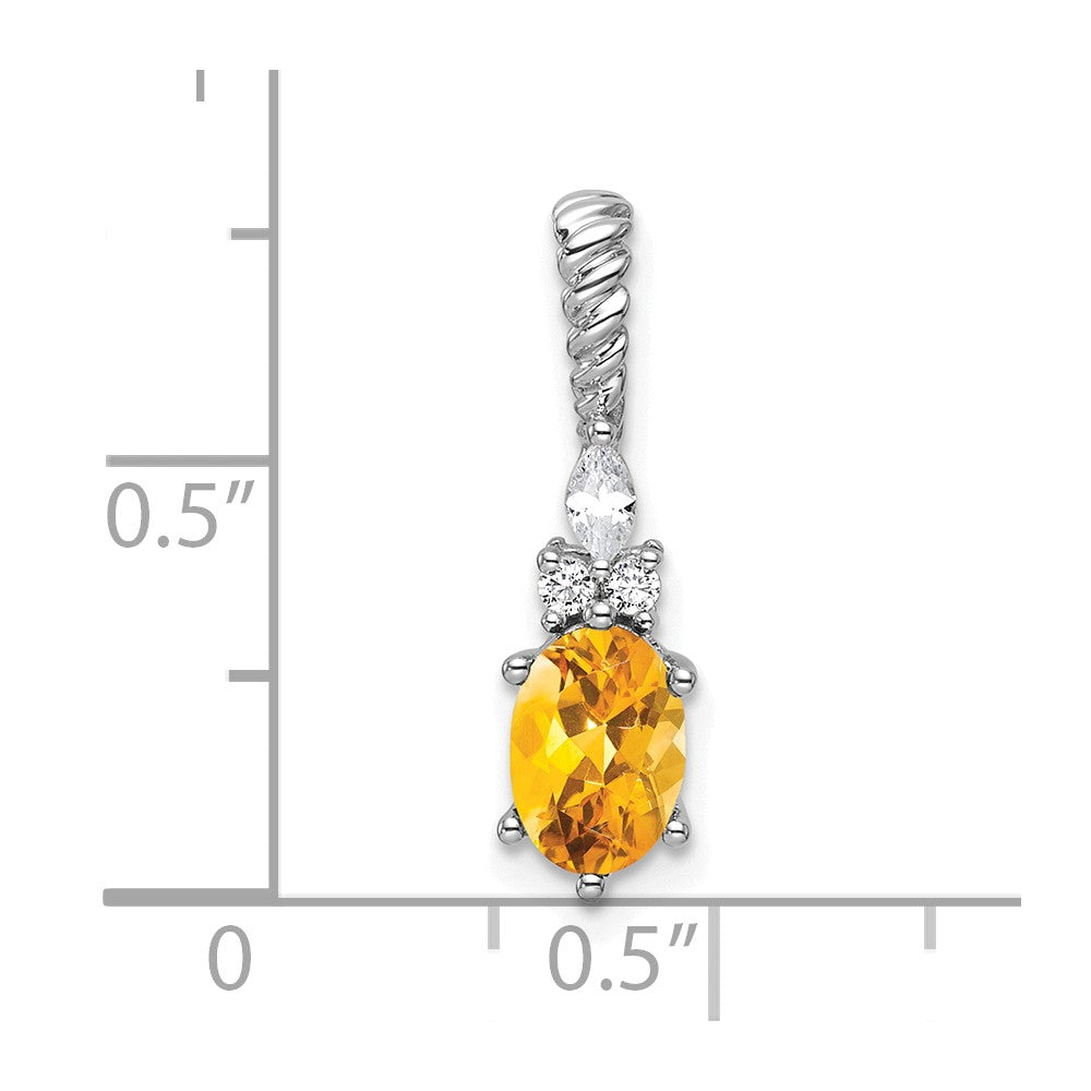 14K White Gold Polished Diamond and Citrine Twisted Chain Slide