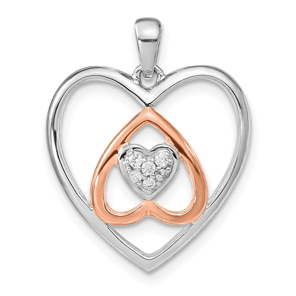 Sterling Silver and Rose-tone Diamond Heart Pendant