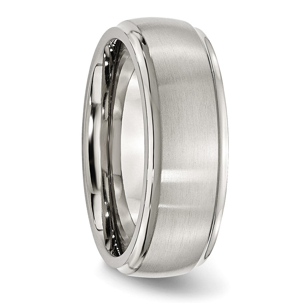 Stainless Steel Polished w/Brushed Center 8mm Ridged Edge Band Size - 11.5