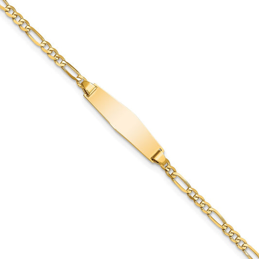 14k Soft Diamond Shape Figaro ID Bracelet 7  inches