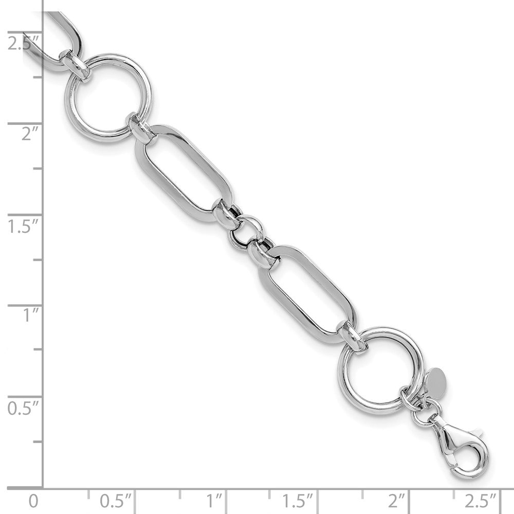 Sterling Silver RH-plated Polished Fancy Link w/ 1in ext. Bracelet