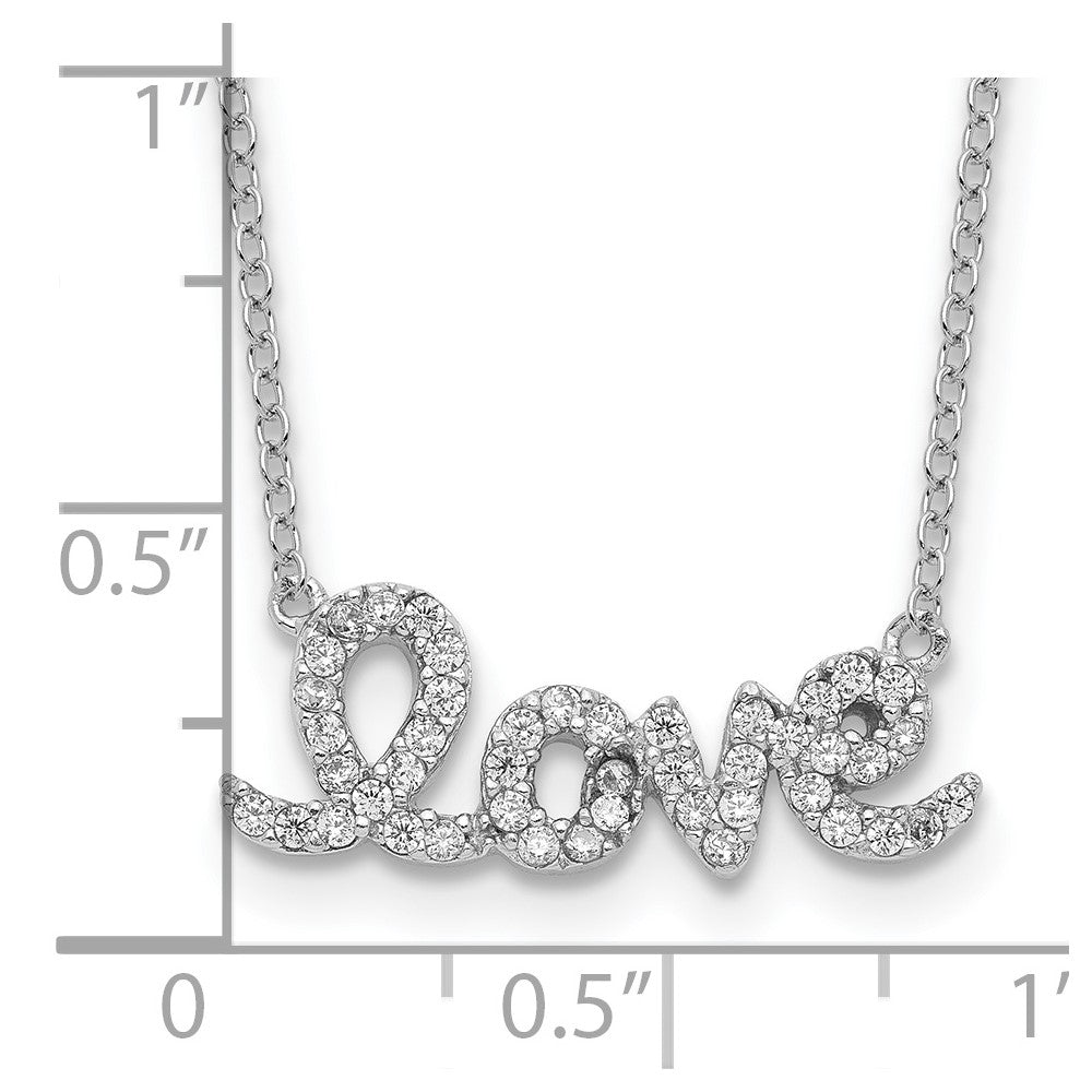 Sterling Silver Rhodium-plated CZ LOVE w/1in ext Necklace 16 Inches