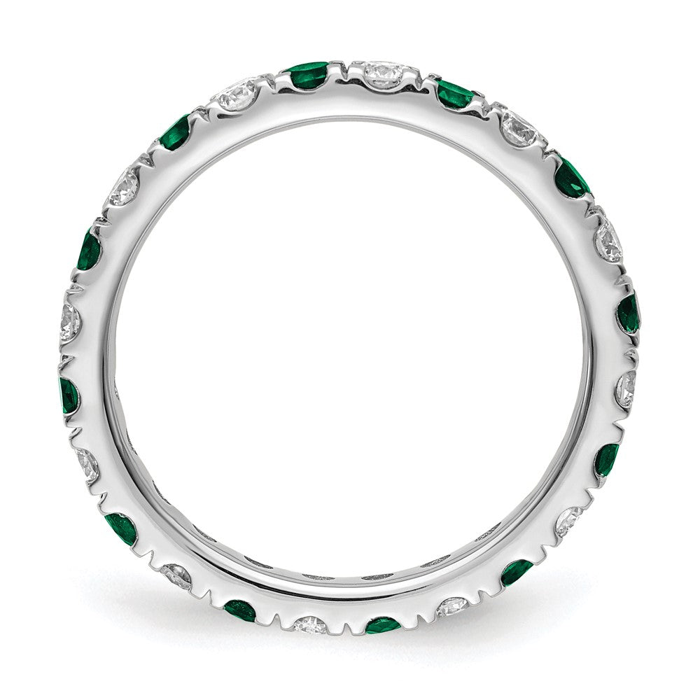 14k White Gold 3/4 carat Lab Grown Diamond VS/SI+ G+ and Lab Created Emerald Size 4 Eternity Band