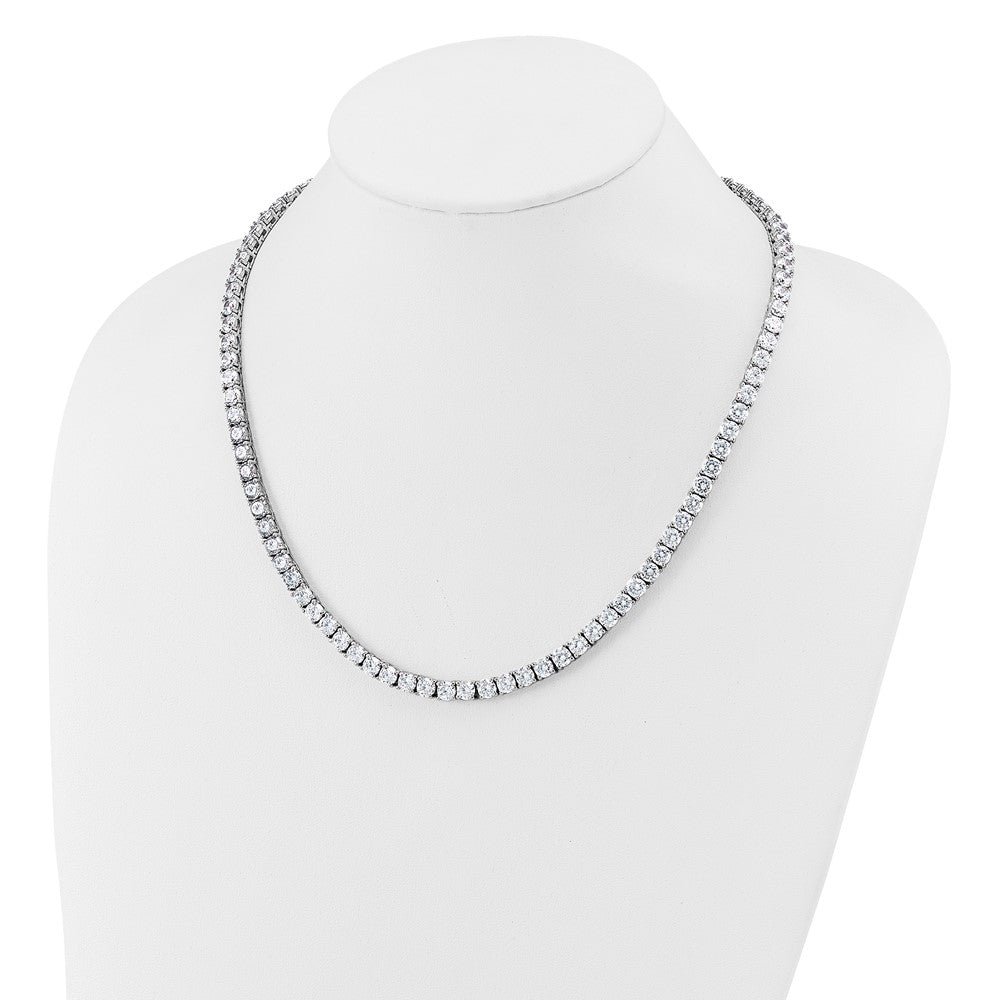 Cheryl M Sterling Silver Rhodium-plated Polished 5.00mm CZ with Safety Clasp Tennis Necklace 20 Inches