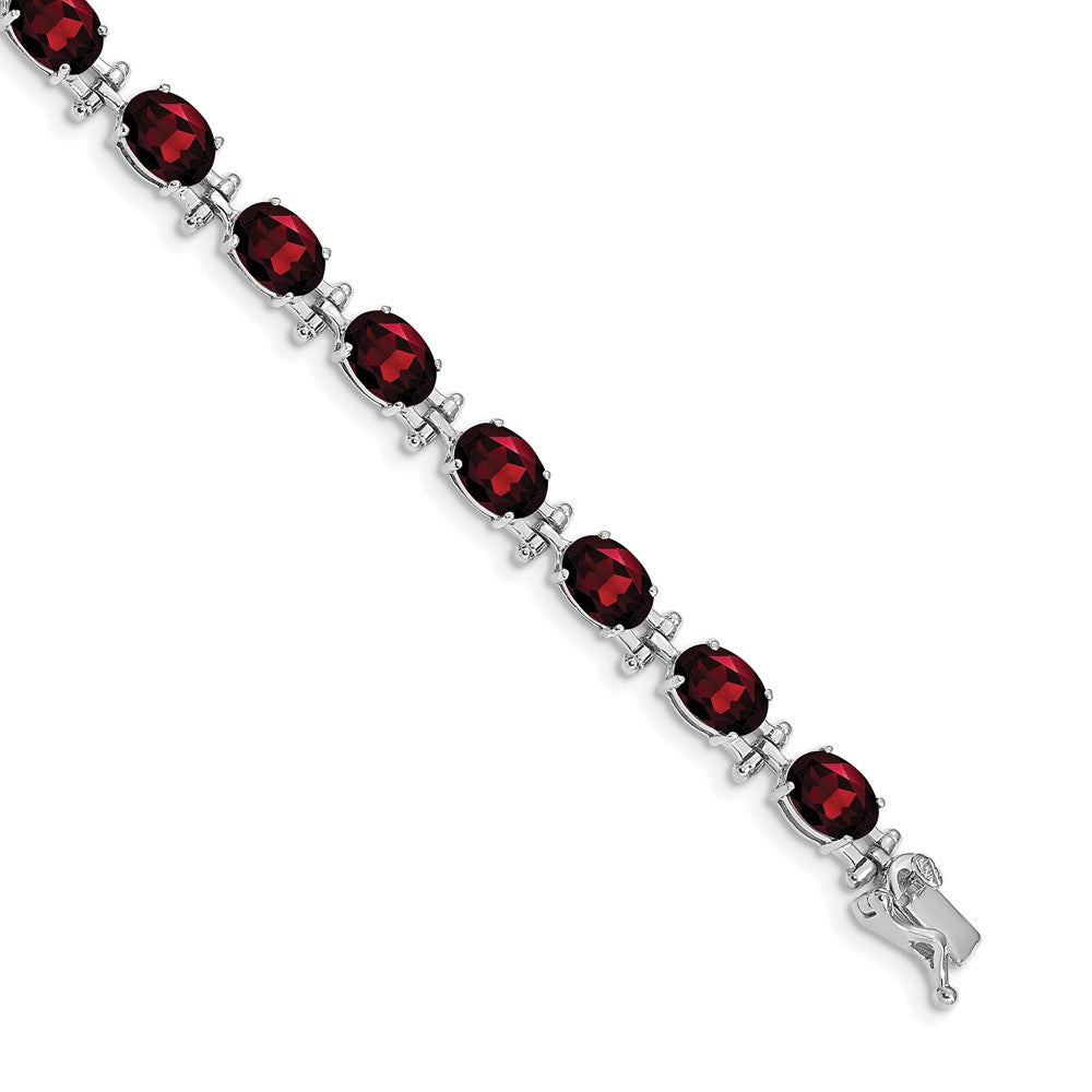 14k White Gold Garnet Bracelet 7  inches