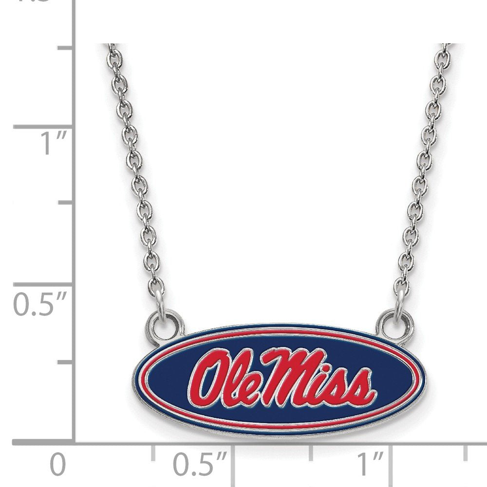 Sterling Silver LogoArt Official Licensed Collegiate 18in University of Mississippi (UMS) Small Enamel Pendant w/necklace