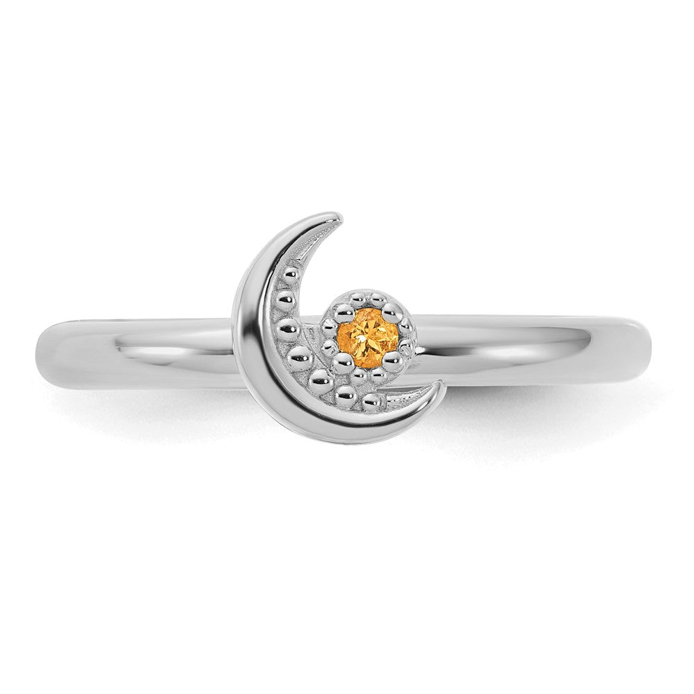 Sterling Silver Stackable Expressions Rhodium-plated Citrine Moon Ring Size -6
