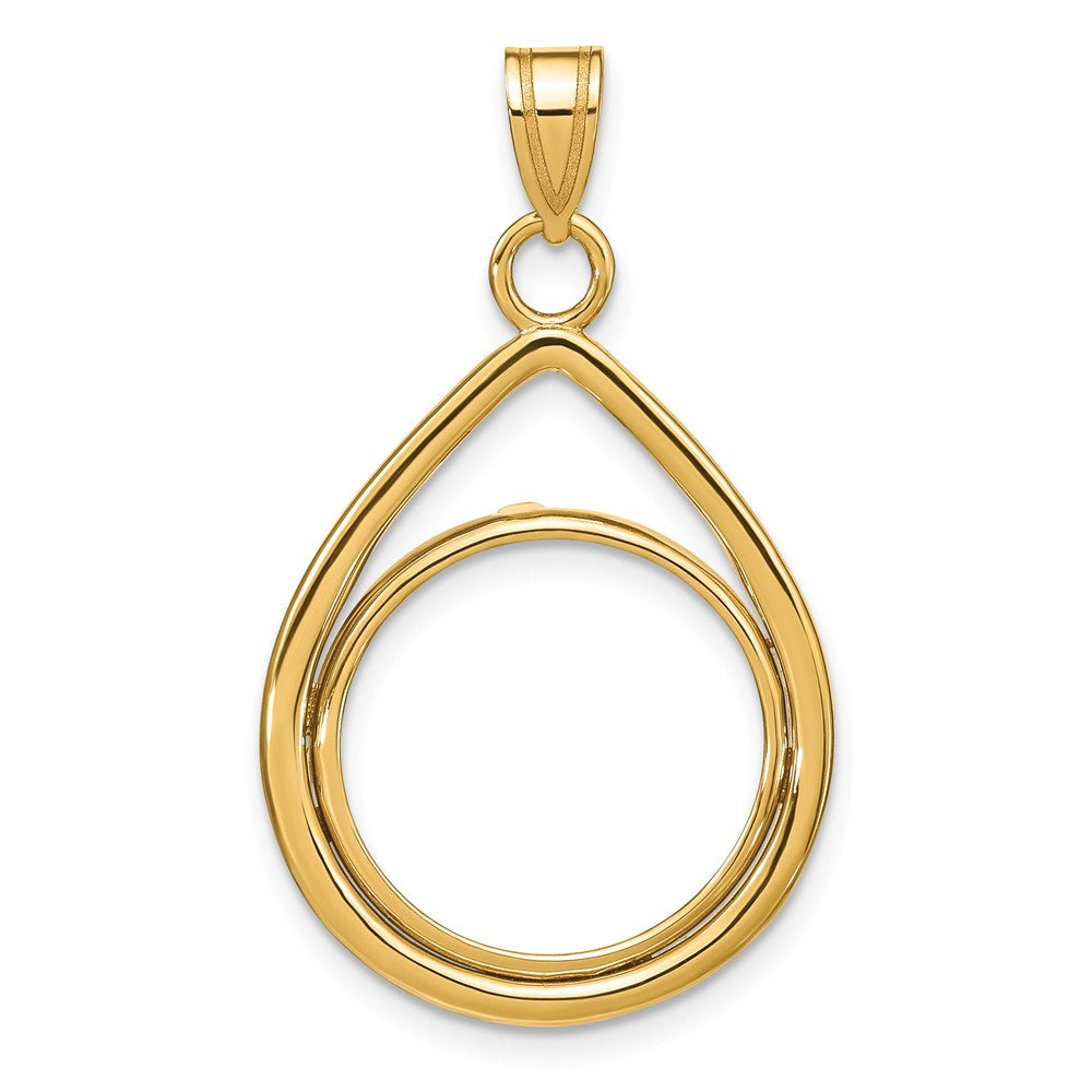 Wideband Distinguished Coin Jewelry 14k Polished Lightweight Teardrop 16.5mm Prong Coin Bezel Pendant