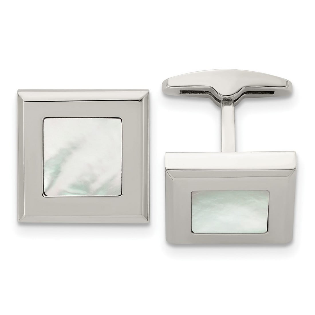 Stainless Steel Polished Simulated Mother of Pearl Cuff Links Measures 18.5mm Wide - Cuff Link for Men
