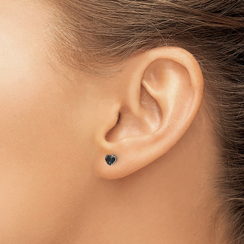 Stainless Steel Polished 4mm Black Heart CZ Stud Post Earrings