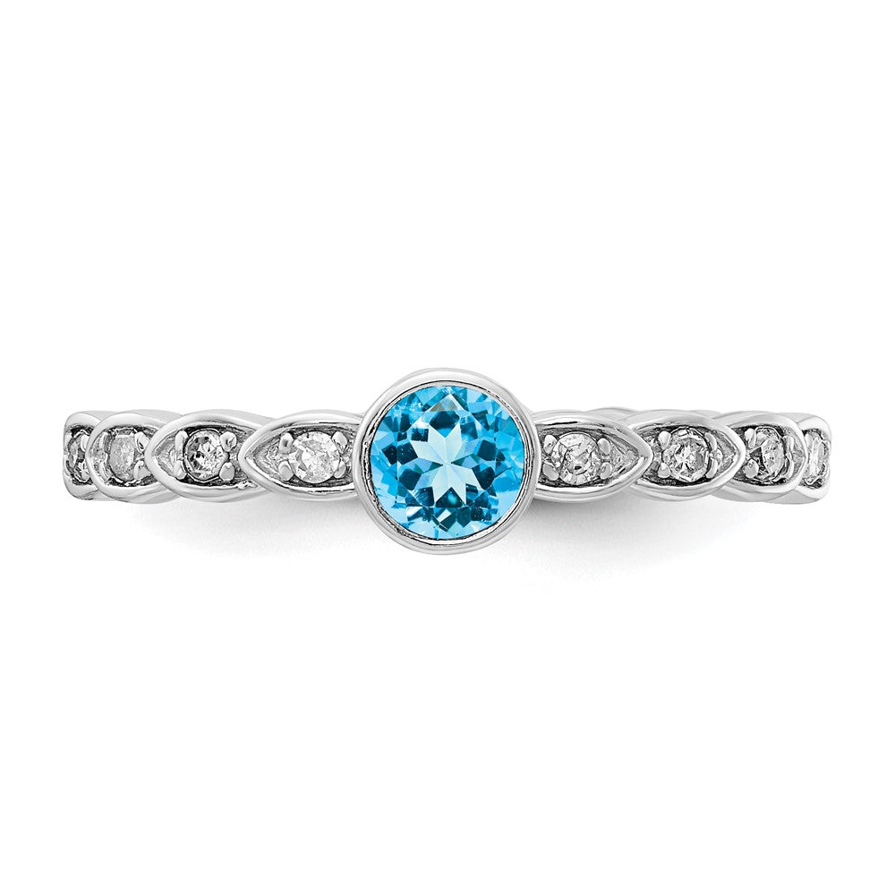 Sterling Silver Blue Topaz and Diamond Ring