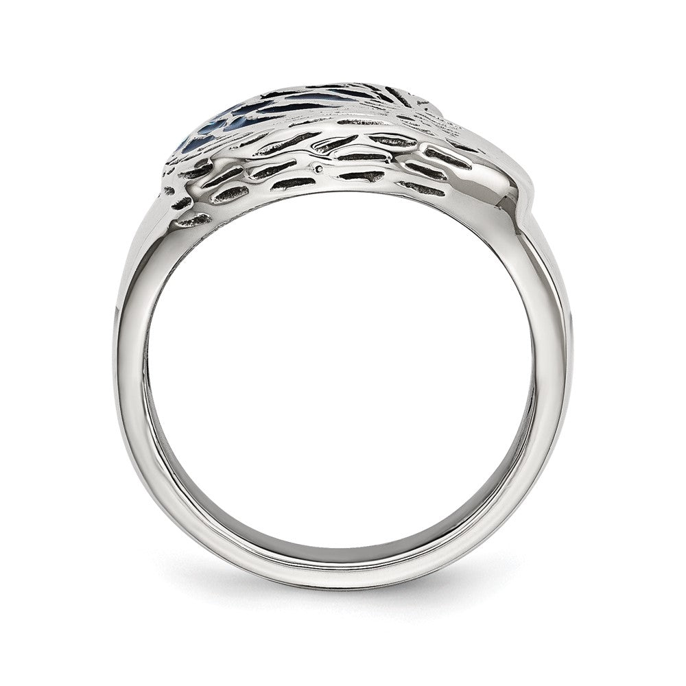 Stainless Steel Polished and Textured Blue Enamel Eagle Ring Size - 10