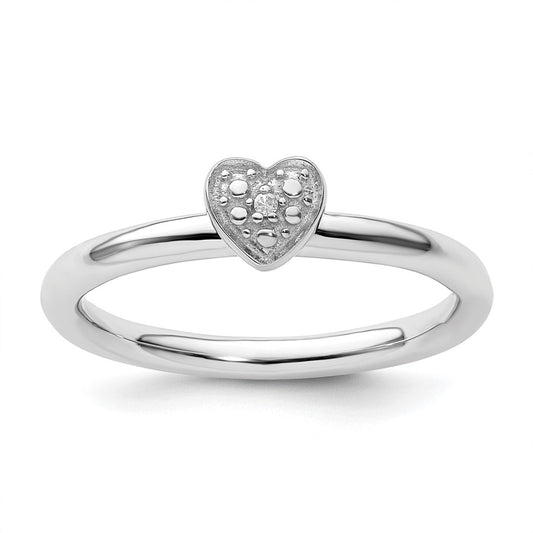 Sterling Silver Stackable Expressions Polished Diamond Heart Ring Size -10