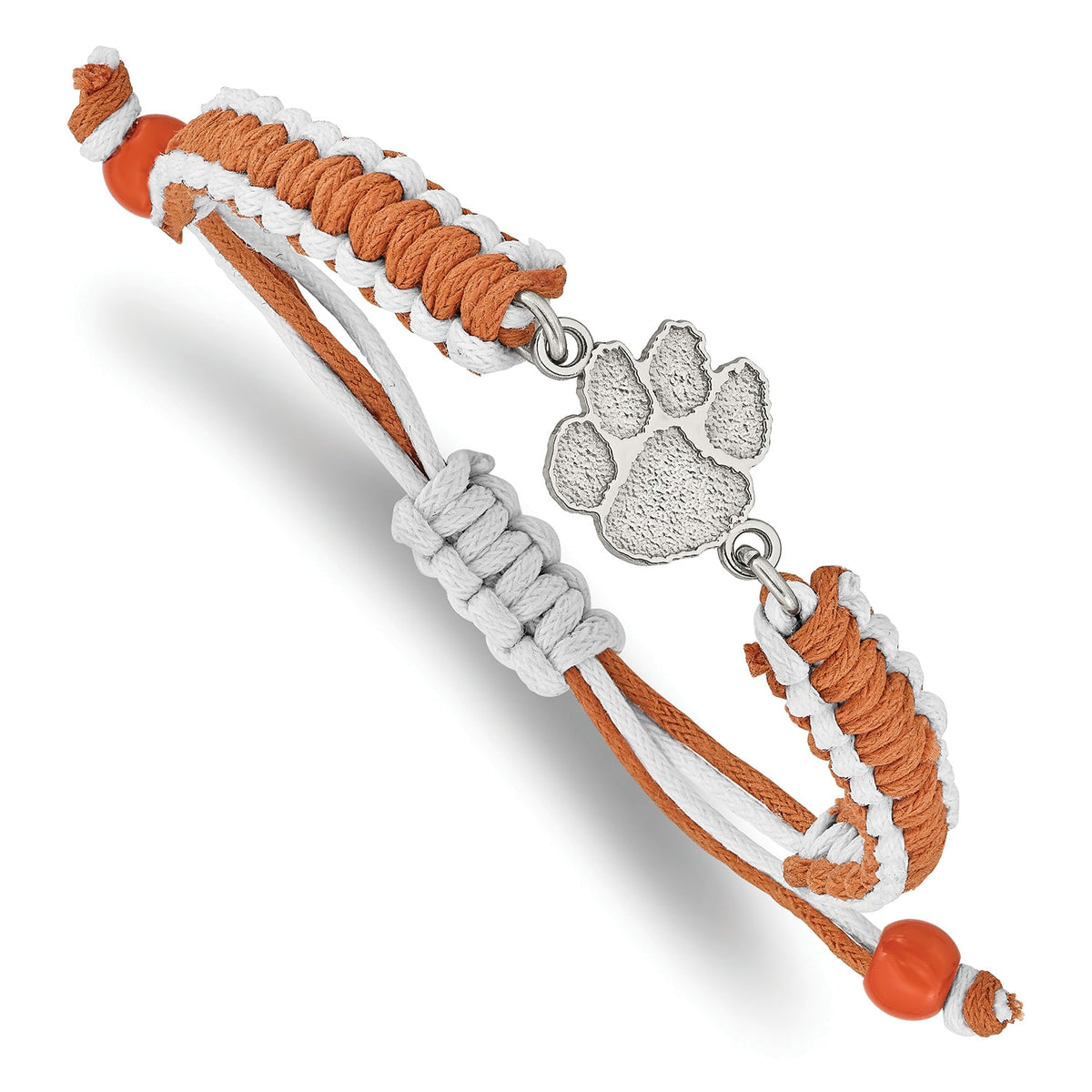 Stainless Steel LogoArt Clemson University Tiger Paw Adjustable Cord Bracelet QST514CU