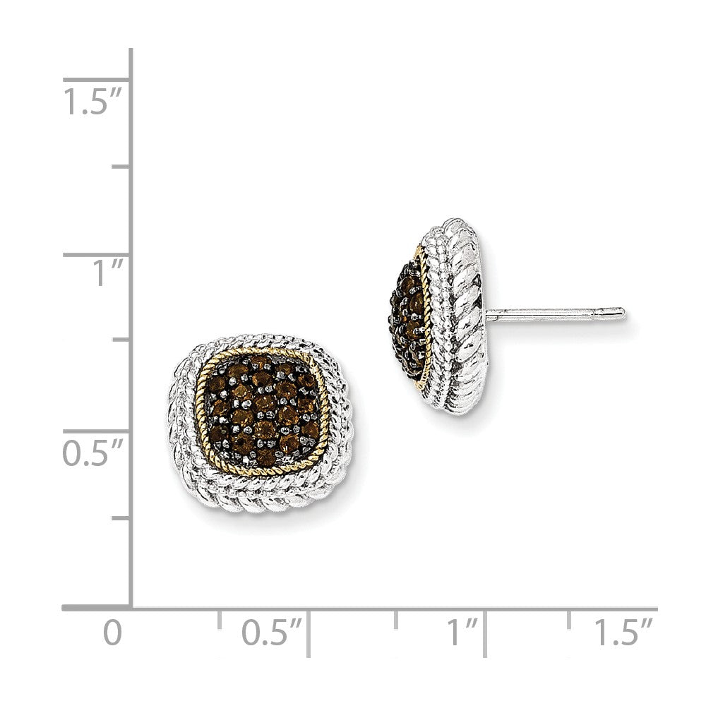 Sterling Silver w/14k and Black Rhodium Smoky Quartz Post Earrings