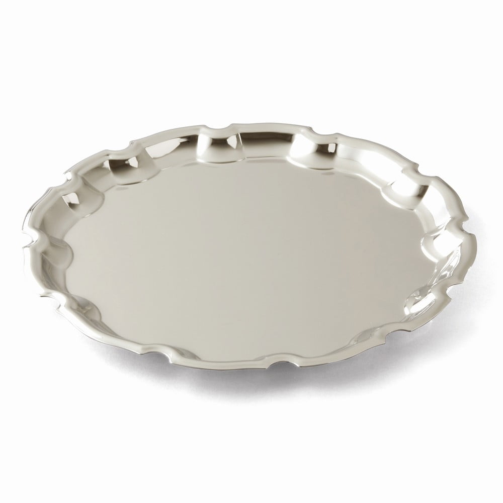 Leeber Round Chippendale Tray, 12", Nickel Plated