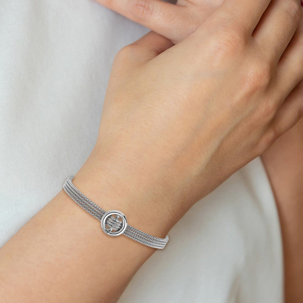 Sterling Silver RH-plat Circle Multi-strand w/1in ext. Bracelet 8  inches