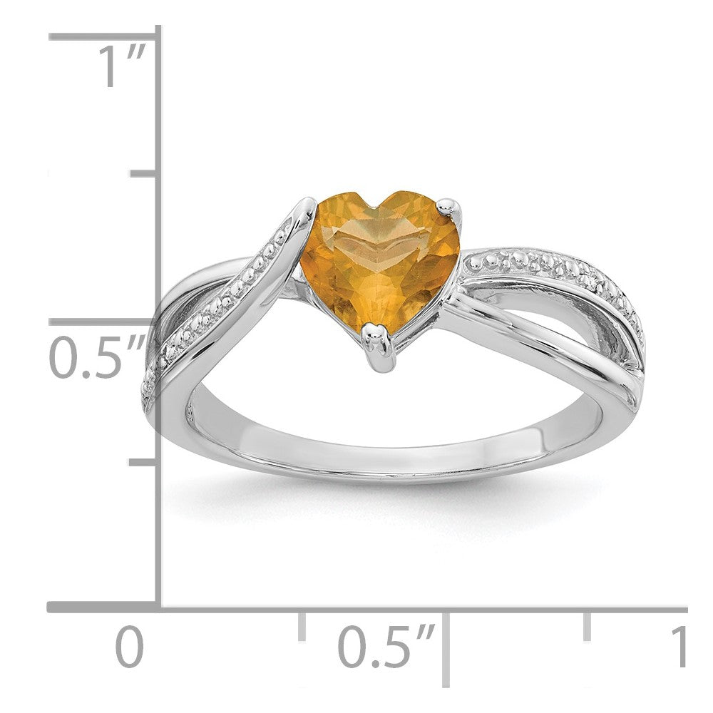 Sterling Silver Heart Shaped Citrine & Diamond Ring