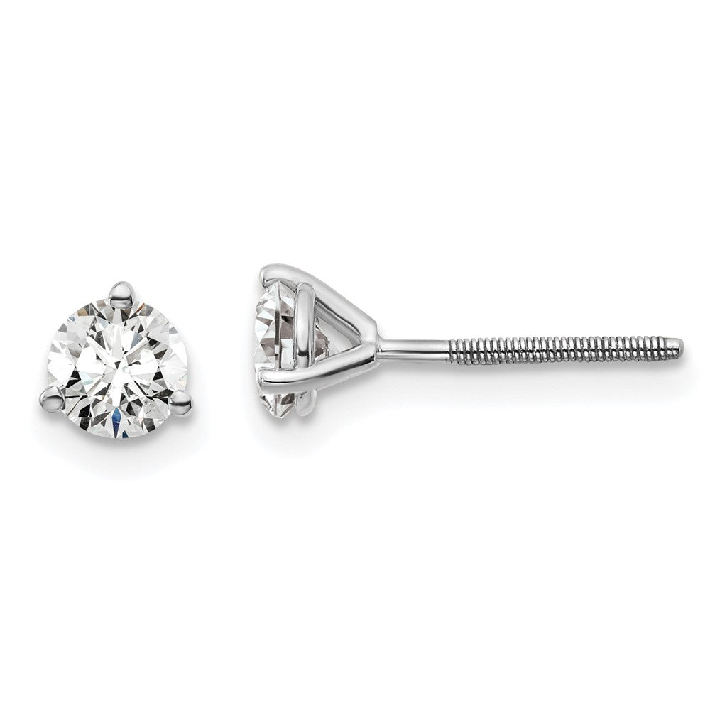 14k White Gold 2/3 ctw Lab Grown Diamond VS+ F+ Round 3 Prong Heavy Wt. Screwback Stud Earrings