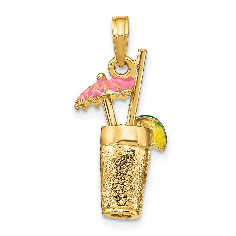 14K 3-D Cocktail Drink w/Pink Enamel Umbrella Charm
