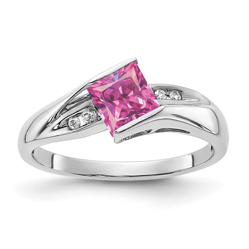 Sterling Silver CR Pink Sapphire & Diamond Ring