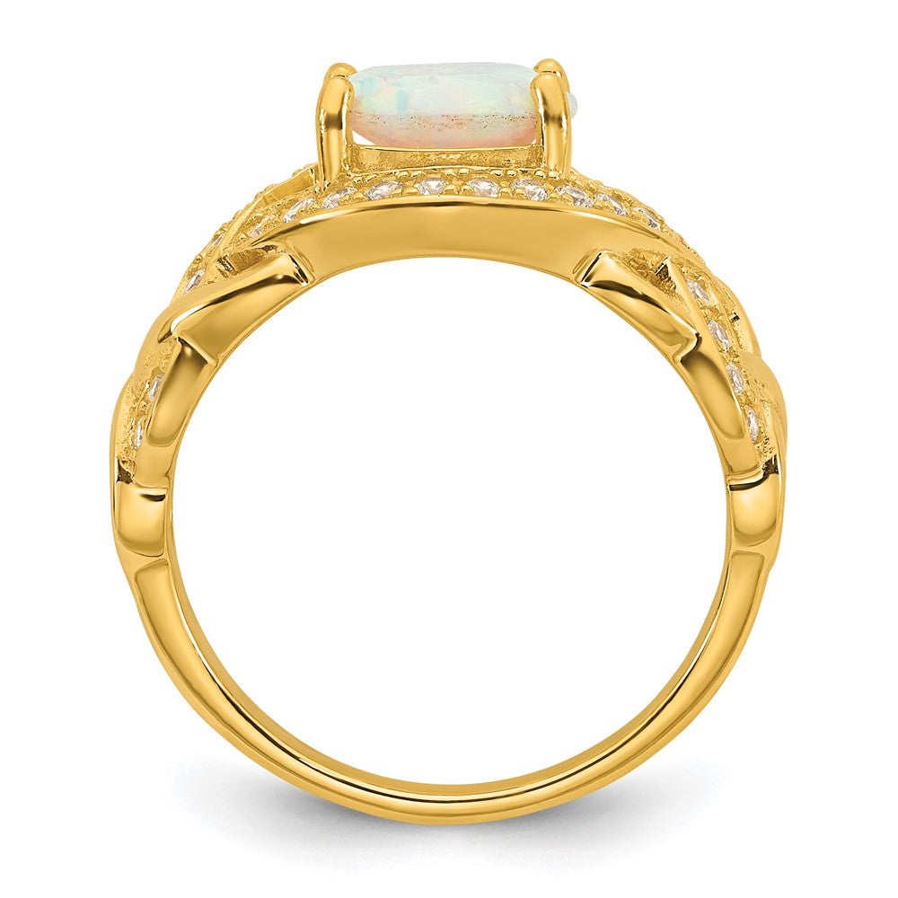 Sterling Silver Gold-tone Polished CZ and Lab Created Opal Size 6 Twisted Ring