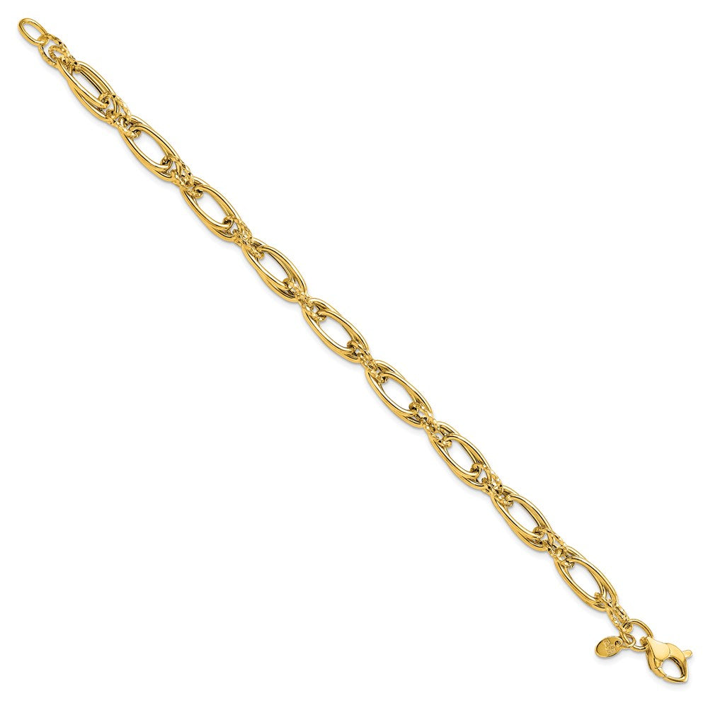 14K Polished Diamond-cut Fancy Link Bracelet 7.75  inches