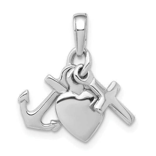 De-Ani Sterling Silver Rhodium-Plated 3D Moveable Anchor / Heart / Cross Pendant